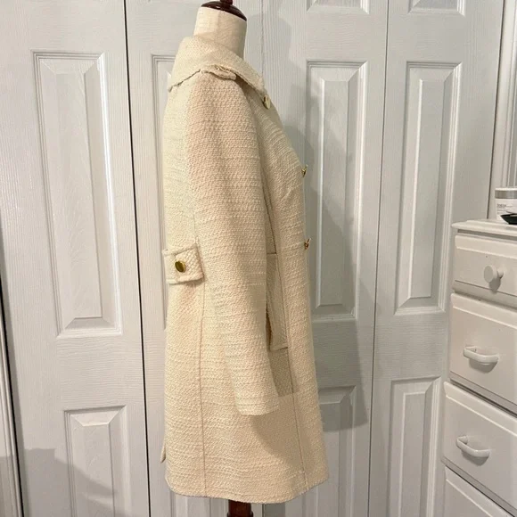 Milly Cream Double-Breasted Trench Coat 100% Wool Sz 6 - Picture 5 of 10